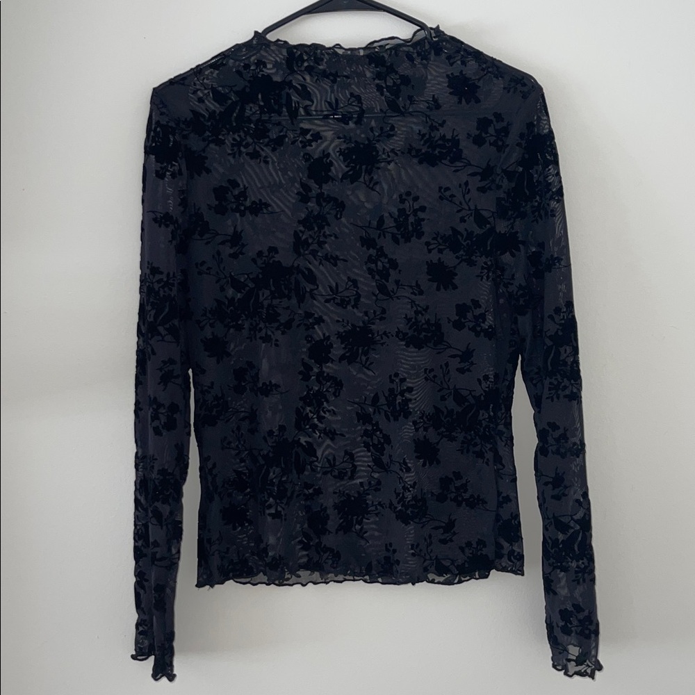 SHEIN Black Sheer Floral Blouse